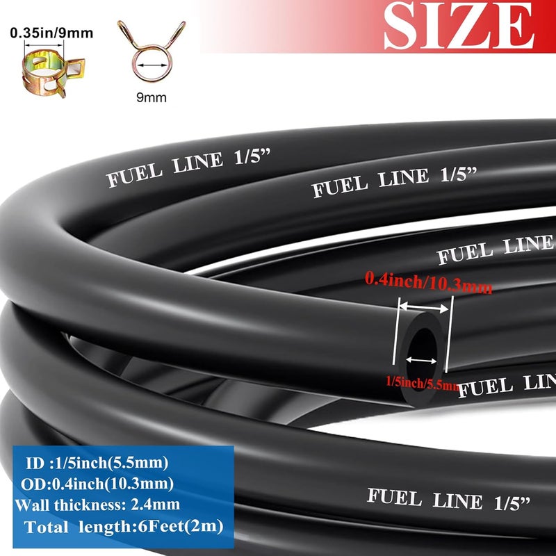 Sunxeke 6 Feet 1/5 Inch ID Fuel Line with 20Pcs Hose Clamps,5.5mm Gas Tube Fuel Hose for Dirt Bike ATV Mowing Machine Go Kart Pocket Bike - Image 2